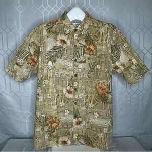 Michael Austin Vintage Floral Abstract 100% Cotton Aloha Hawaiian Shirt XL